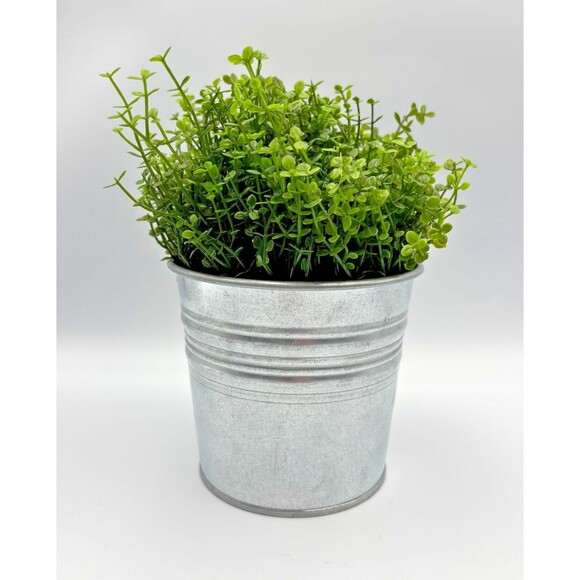 Ikea Socker Galvanized Tin Bucket & Green Faux Baby Tears Artificial Plant Set - Picture 1 of 5